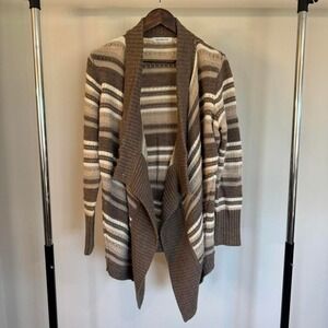 Y2K Brown and Cream Striped Wool and Alpaca Cardigan Size Large Vintage Spring